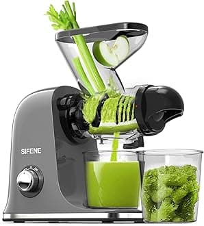 SiFENE Cold Press Juicer Machine, Compact Slow Masticating Juicer with Dual Feed Chute, Easy to Clean Fruit and Vegetable Extractor for Small Kitchen RV, Retro Toggle Switch, White
