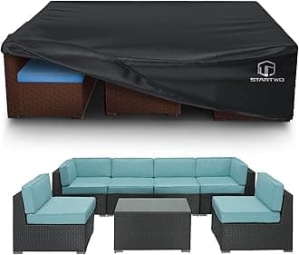 STARTWO Patio Furniture Covers Waterproof,Heavy Duty 7-12 Seats Outdoor Furniture Cover for Sectional Sofa, Table Chairs, Anti-UV Tear-Resistant 128"Lx83"Wx28"H, Black