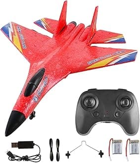 Foam Airplane | Remote Control with LED Light | Outdoor Sports Toys Birthday Party Favors Flying Toys for Boys Girls, with Automatic Balance