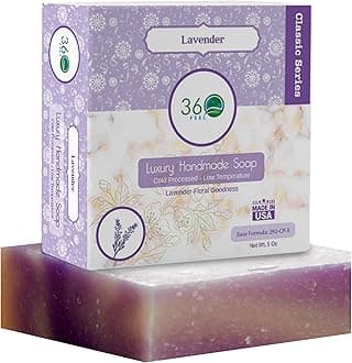 360Feel Lavender Soap - Made in The USA - Castile Handmade, All Natural, Cold Processed Infused with Refreshing Lavender Essential Oil for Relaxation & Calm - Rich, Creamy Lather - 5oz