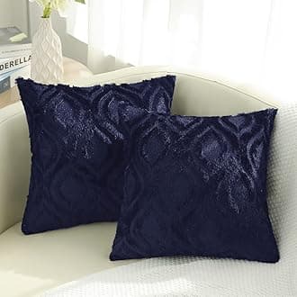 decorUhome Throw Pillow Covers 26x26 Inch Set of 2, Soft Plush Faux Wool Navy Blue Couch Pillow Covers, Spring Solid Dyed Accent Pillow Cases for Sofa Bed Living Room Home Decor