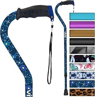 Vive Walking Cane Portable Adjustable Offset Balance Stick Lightweight & Sturdy Mobility Walker Aid For Arthritis Elderly Seniors & Handicap One Size Blue Floral
