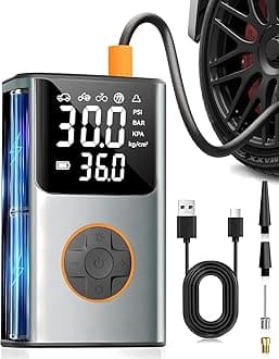 Tire Inflator Portable Air Compressor, Bike Pump, 150PSI Air Pump for Car Tires with Digital Tire Pressure Gauge and Auto Shut-Off, Air Compressor for Bicycle, Motorcycle, Compact Car, Ball