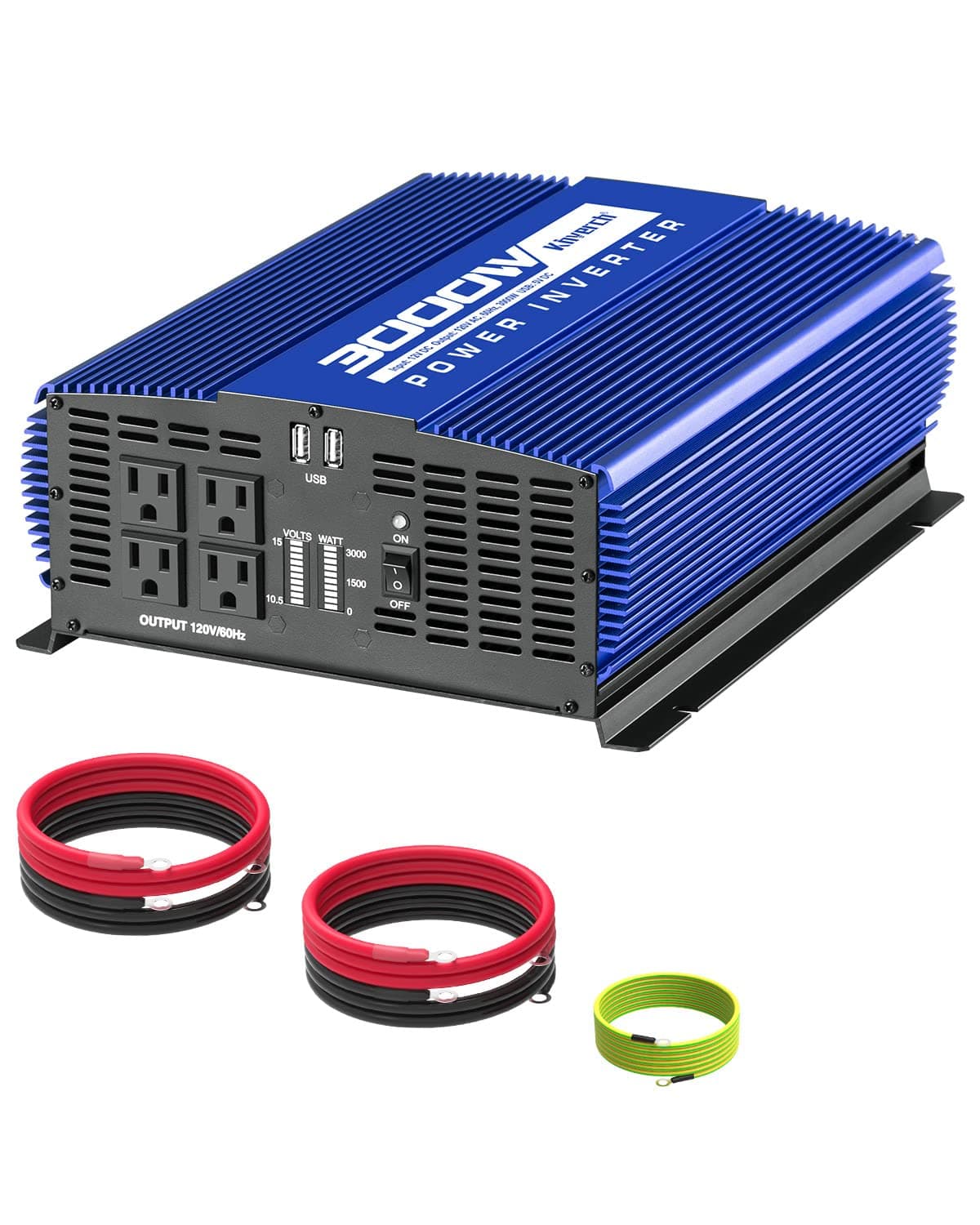 3000W Power Inverter 12V DC to 110V AC Car Battery Inverter with 4 AC Outlets /2 USB Port, Car Inverter for Home/Truck/Boat/RV Power Inverters for Vehicles