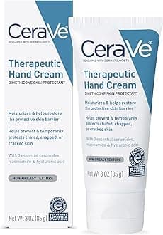 CeraVe Therapeutic Hand Cream for Dry Cracked Hands With Hyaluronic Acid and Niacinamide, Fragrance Free 3 Ounce
