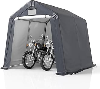 GARTOO 8' x 8' Outdoor Storage Shelter Shed- Heavy Duty Storage Tent with Roll-up Ventilated Windows, Portable Garage Zipper Storage shed for Bike, ATV, Motorcycle Shelter, Gray