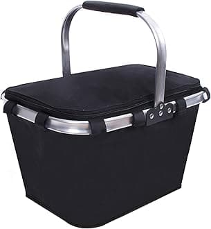Large But Foldable Picnic Basket Insulated- Strong Aluminum Frame - Waterproof Lining - Collapsible Design for Easy Storage - Take it Camping, Picnicking, Lake Trips,Family Vacations Blue