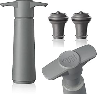 Wine Saver Pump Grey with Vacuum Wine Stopper - Keep Your Wine Fresh for up to 10 Days - 1 Pump 2 Stoppers - Reusable - Made in the Netherlands