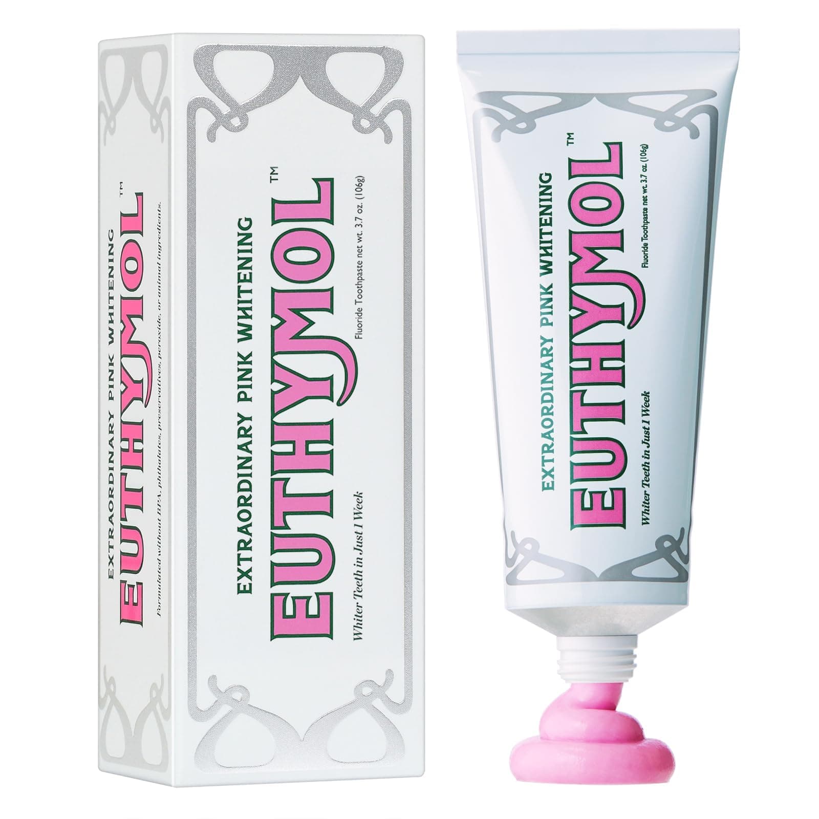 EUTHYMOL Whitening Toothpaste (3.7fl oz) - Stain Removal in 2 Weeks, Long-Lasting Freshness for Sensitive Gum & Teeth. Bad Breath, Cavity Prevention. Recyclable Aluminum Tube