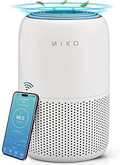 MIKO Air Purifier for Bedroom with 3-in-1 HEPA Filter & Sleep Mode, Whisper Quiet, Covers Up to 1200 ft, Smart Wi-Fi App Control - Removes Smoke, Allergens, Pets Hair, Dust, Odors, Pollutants