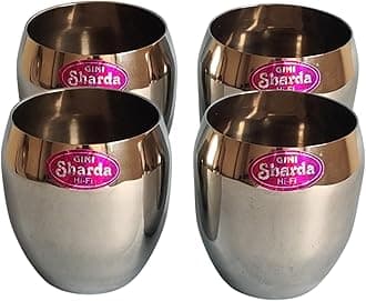 Sharda Metals Sleek Polished Summer Glasses Stainless Steel – Drinkware Dinning Table Accessories (Set of 4)