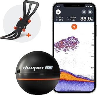 Deeper PRO Smart Sonar Fish Finder Bundle – Castable Wi-Fi Fish Finder with Smartphone Mount for Fishing Rod | Portable Depth Finder for Bank, Boat, Kayak, Ice Fishing | GPS Mapping & App Compatible