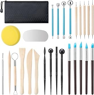 Clay Tools Kit, 27 PCS Pottery Tools, Practical Polymer Clay Sculpting Tools Kit, Air Dry Clay Tools Set for Adults, Pottery Craft, Dotting, Carving, Drawing, Molding, Modeling, Shaping