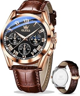 Men's Leather Analog Quartz Watch - Luxury Chronograph Wristwatch with Date, Waterproof, Luminous - Dress Style