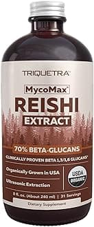 Organic Reishi Mushroom Extract - 70% Beta Glucans - Highest Active Nutrient Levels, Max Potency Cordyceps Tincuture, US Grown + Ultrasonic Extraction - Energy, Immunity, Sleep and Stress - 8 oz.