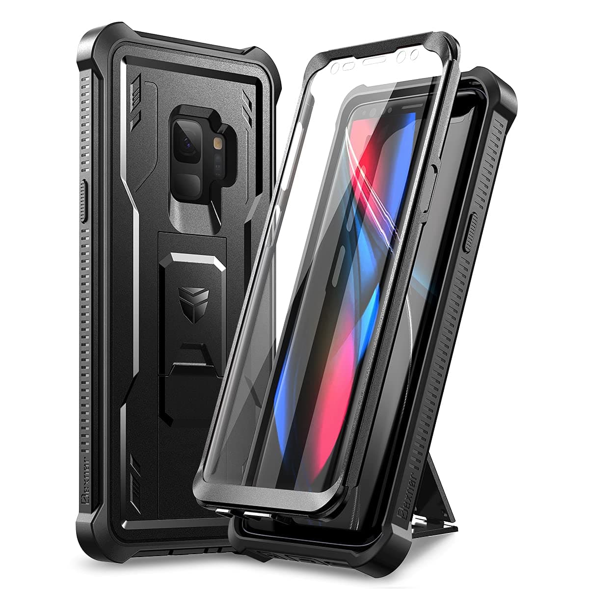 for Samsung Galaxy S9 Case, [Built in Screen Protector and Kickstand] Heavy Duty Military Grade Protection Shockproof Protective Cover for Samsung Galaxy S9 Black