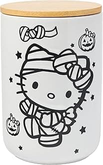 Sanrio Hello Kitty Halloween Spooky Mummy Ceramic Cookie Snack Candy Jar with Airtight Bamboo Lid (Small)
