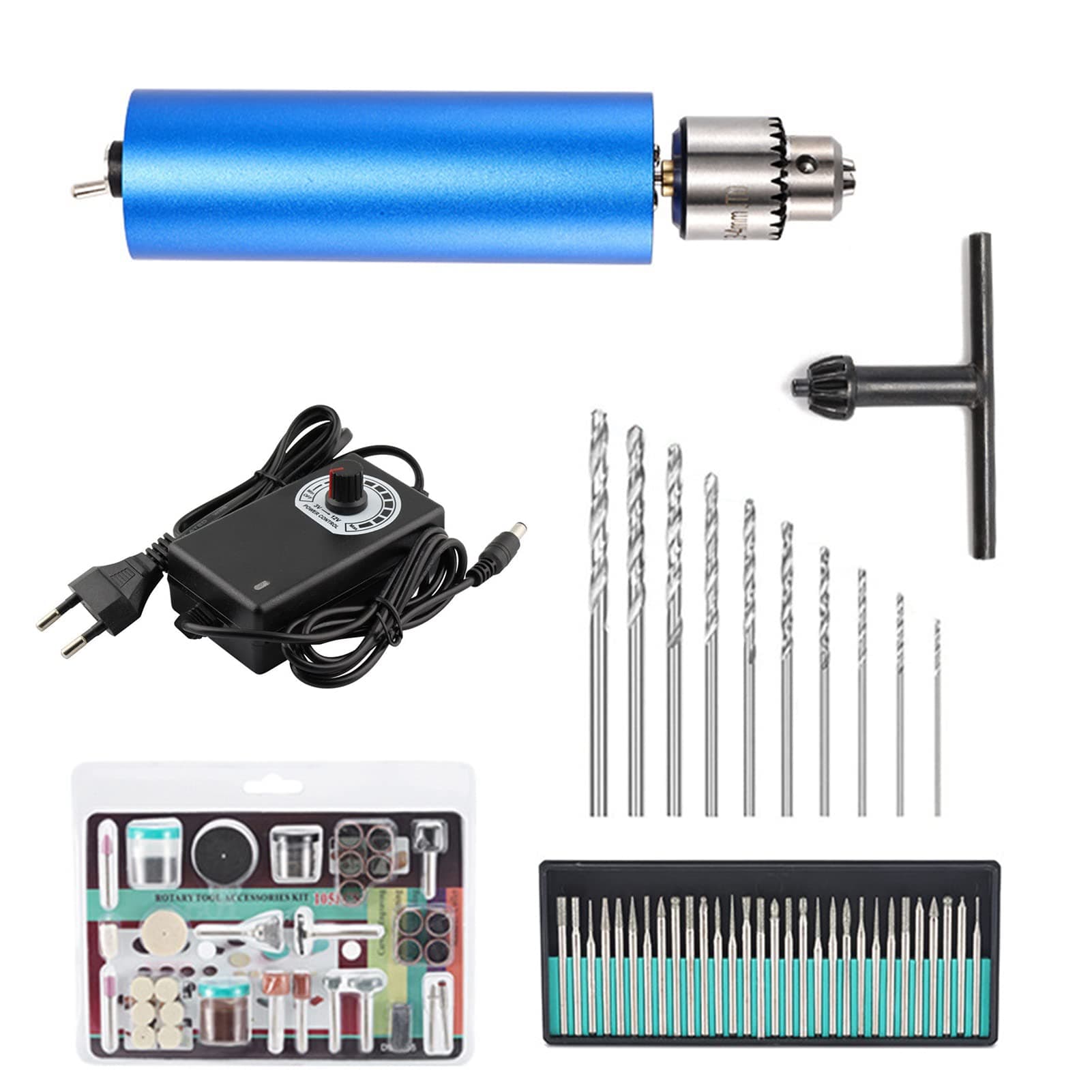 YaBuyDrill，Micro Mini Electric Hand Drill 0.3-4mm Adjustable with 145pcs Accessories for Polishing Waxing Cutting Drilling Engraving EU Plug