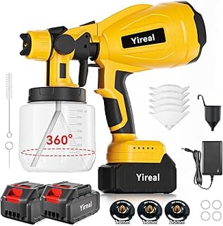 Cordless Paint Sprayer Gun with Battery 2 of 2000mAh 3 Copper Nozzles 2 of 800ML Containers HVLP Paint Sprayer for House Painting Furniture Cabinets Fence Wall Home and Outdoor