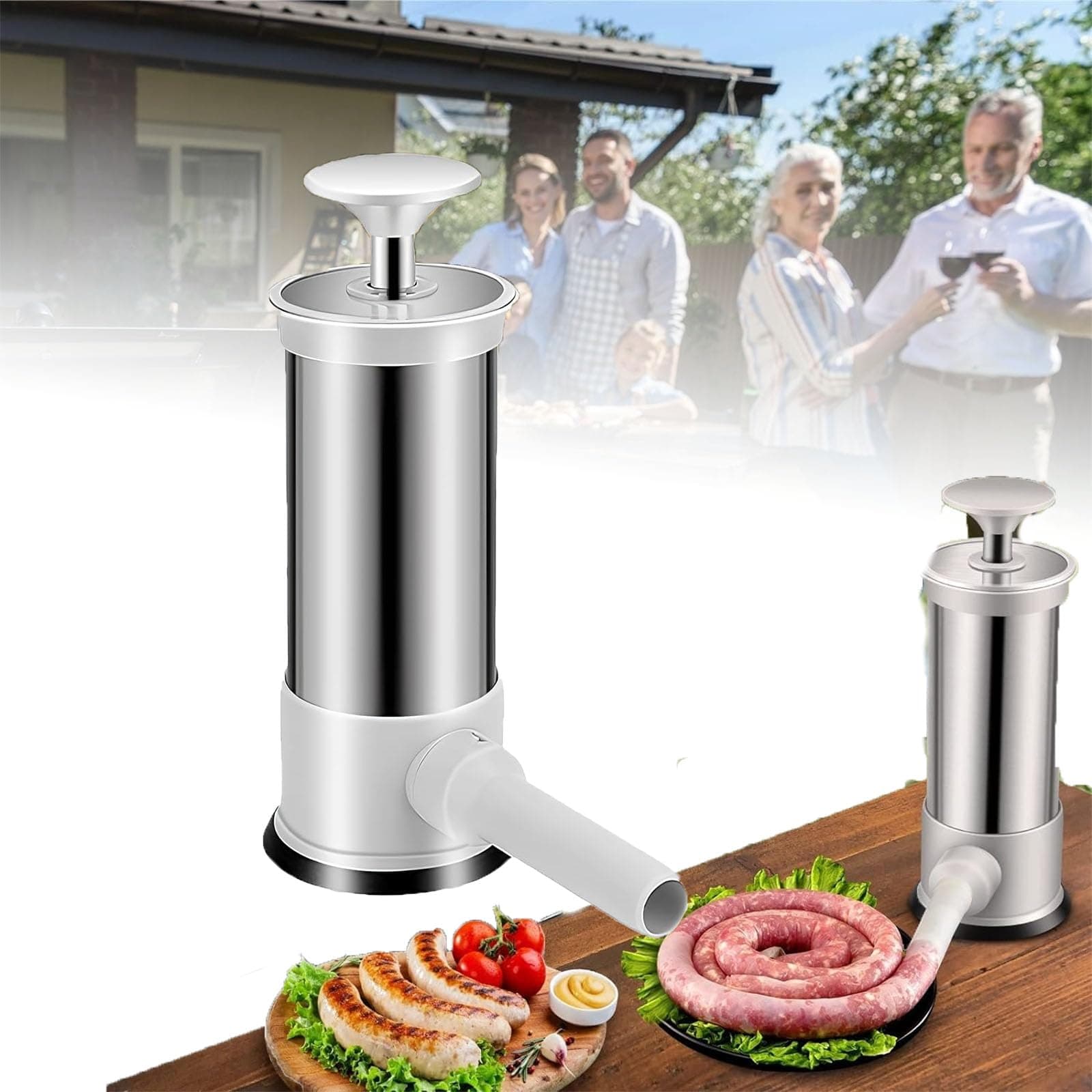 Xebular Sausage Stuffer with 4 Different Sizes Stuffing Tubes, Stainless Steel Sausage Stuffer Machine, Home Kitchen Detachable Sausage Stuffer