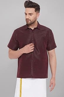 Men's Silk Blend Ethnic Shirt - Half Sleeves, South Indian Traditional Shirt for Weddings, Festivals, & Casual Wear