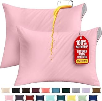 Utopia Bedding Premium 100% Waterproof Pillow Protectors with Zipper Standard Size (Set of 2), Bed Bug and Dust Mite Proof Zippered Pillow Covers, Pillow Encasement Cases, Pink