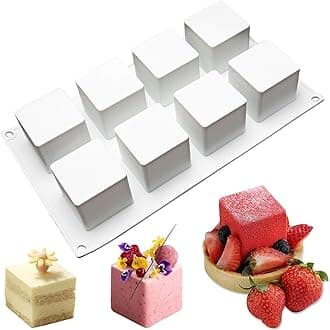 OCPO KITCHEN Cube Silicone Mold for Baking Mousse Cake, French Dessert, Pastry, Chocolate, Brownie, Ice Cream, Pudding, Ice Mold, 3D Cube Shape (8-Cavity)