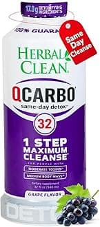 Herbal Clean Qcarbo32 Same Day Detox Cleanse Drink (32 fl oz) - Grape Flavor Full Body Cleanse* Detox Drink for Moderate Toxin Level*, Vitamin B2 and Vitamin B12 for Men & Women