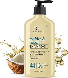 Botanic Hearth Defrizz & Repair Shampoo 16 fl. oz (473 ml) | 100% Natural Coconut Oil, Hyaluronic Acid, Hydrolyzed Keratin & Peptides | Frizz Control & Strengthening | Paraben & Sulfate-Free