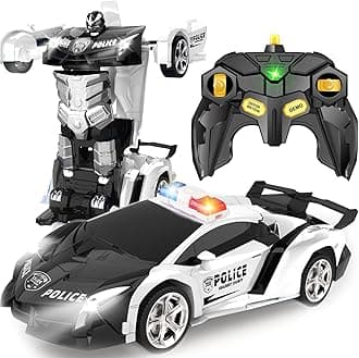 Toys for Kids 3-8 Year Old: Transforming Remote Control Police Car Toys Gifts for Boys Age 3 4 5 6 7 8 Birthday Presents Toy for Toddler Transformable 2 in 1 Robot RC Car Toy-Black
