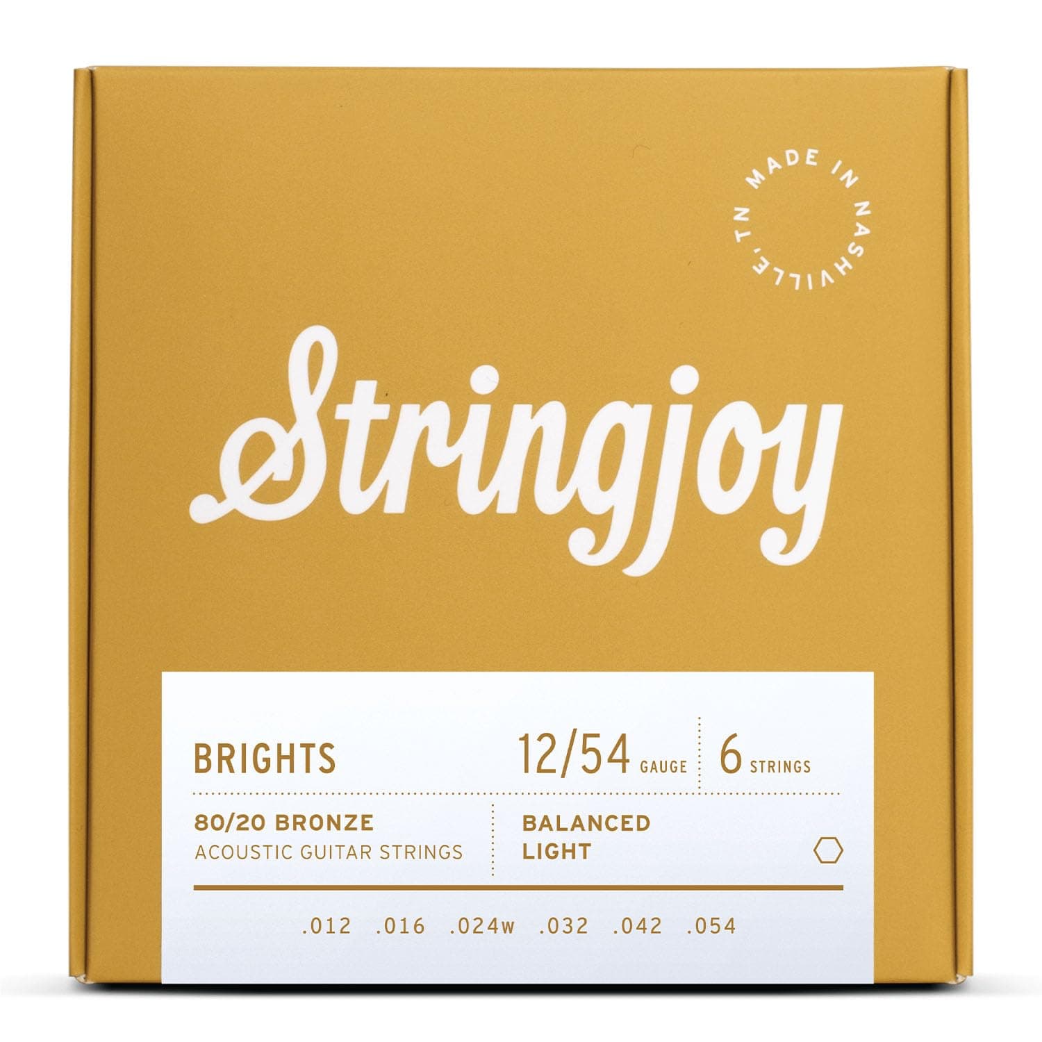 Stringjoy BB1254 Brights 80/20 Bronze Light Acoustic Guitar Strings, 12-54 Light Gauge, Guitar Strings Acoustic 6 String Set, Long-Lasting Tone, Smooth Playability, Premium Guitar Accessories