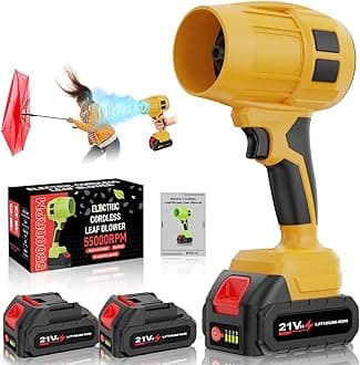 Leaf Blower Cordless with Battery, Turbo Jet Blower, 55000RPM Handheld Leaf Blower 2 X 4.0Ah Batteries for Lawn Care, Patio, Blowing Leaves, Snow Blowing (Yellow-001)