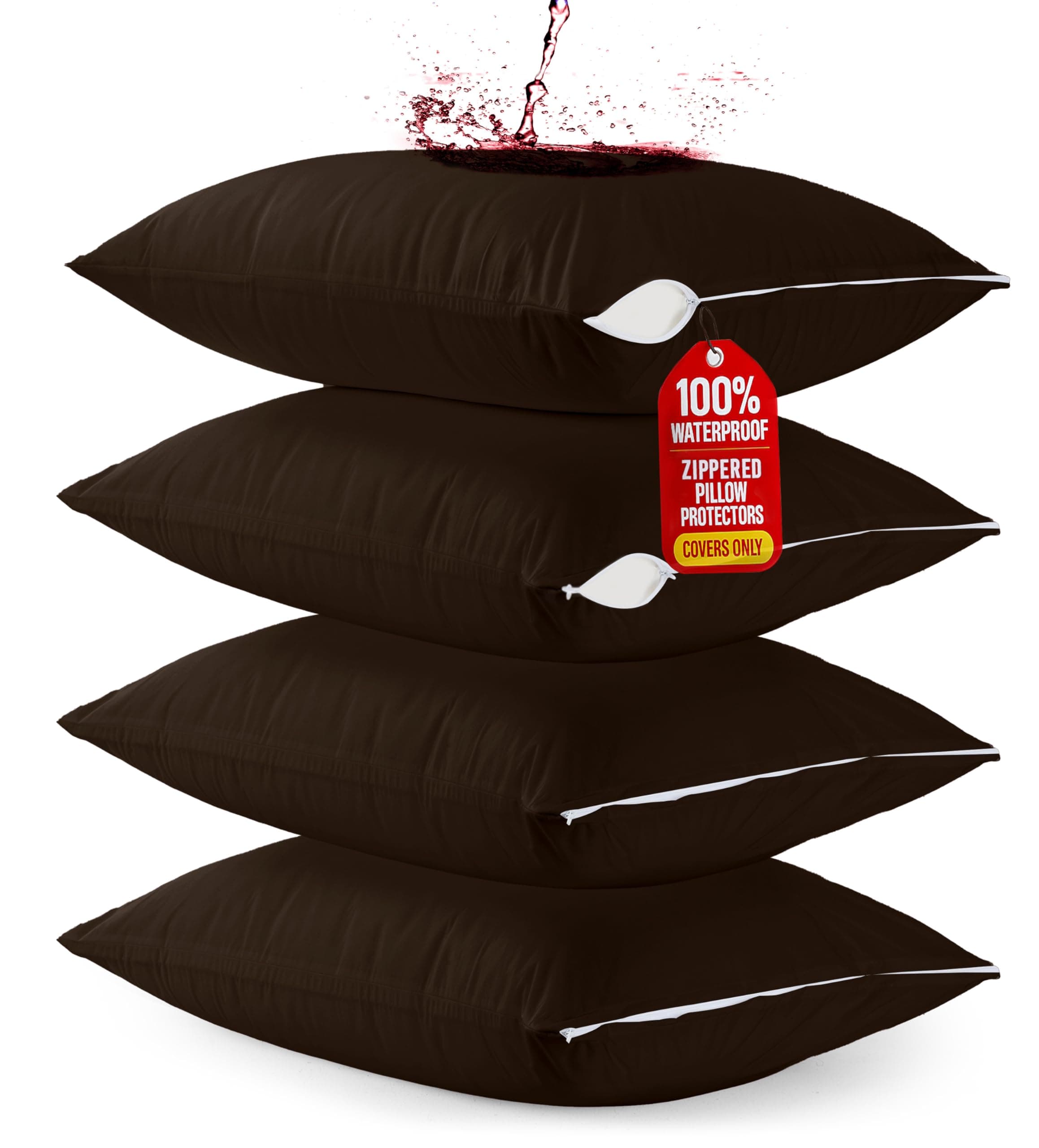 Utopia Bedding Waterproof Pillow Protector Zippered (4 Pack) King Brown – Pillow Encasement 20 x 38 Inches