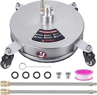 Biswing 14" Pressure Washer Surface Cleaner with 4 Wheels, Stainless Steel Power Washer Accessory for Driveways Sidewalks Patios Cleaning, 1/4" Quick Connector, 2 Extension Wand Attachments, 4000 PSI