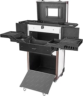 REBEL Series – Pro Makeup Artists Multifunction Cosmetics Trolley Train Case – Large - White Collar