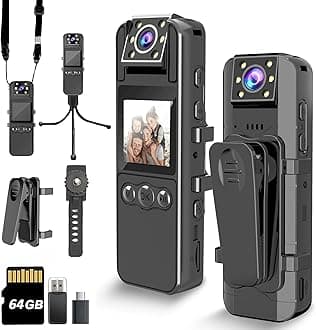 Body Camera with Audio and Video Recording, HD 1080P Body Cam with 180° Rotating Lens, 6HR Battery, Night Vision, Body Worn Camcorder, for Personal Civilians, Police Law Enforcement (64GB)