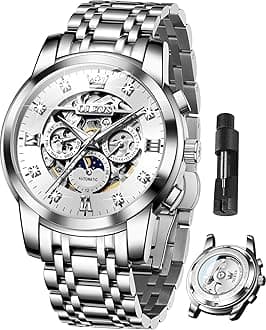 OLEVS Mens Automatic Watch Skeleton Diamond Luxury Mechanical Self Winding Dress Wrist Watch Waterproof Luminous