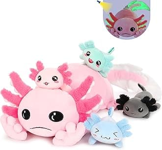Tezituor Giant Axolotl Stuffed Animal with 4 Babies,31.5" Luminous Axolotl Plush Pillow Toy Realistic Soft Axolotl Plushies Birthday Gifts for Boys Girls