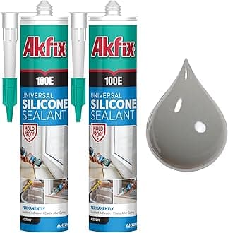 100E RTV Gray Silicone Caulk (2x10.1 fl.oz.) - 100% Waterproof Silicone Sealant for Kitchen and Bathroom, Shower, Bathtub, Toilet, Sink, Window and Door, No Discoloring | Grey, 2 Pack