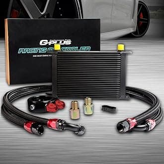 G-PLUS 25 Row AN10-10AN Universal Aluminum Engine Transmission Oil Cooler Kit Oil Filter Adapter Kit Black