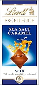 Lindt EXCELLENCE Milk Chocolate, Sea Salt & Caramel Bar, 100g (Pack of 10)