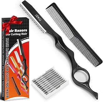 Hair Razors For Cutting Hair, 12pcs Professional Styling Thinning Texturizing Cutting Razor 6.89" for Salon & Home Use, 10pcs Replacement Blades (Black)