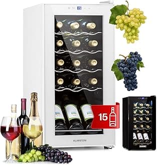 KLARSTEIN Free-Standing Wine Cooler Drinks Fridge, 44L Single Zone Wine Fridges, Wine Prosecco & Beer Bottles, Wine Fridge with Glass Door, Indoor/Outdoor Bar Fridge and Wine Cooler, 15 Bottles