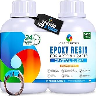 CRAFT RESIN 34Oz Crystal Clear Epoxy Resin - Low Viscosity Epoxy Resin Kit with Hardener for Crafts, DIY Art, Wood, Mold Casting Resin Epoxy, Jewelry Making, Coasters - Food Safe & UV Resistant