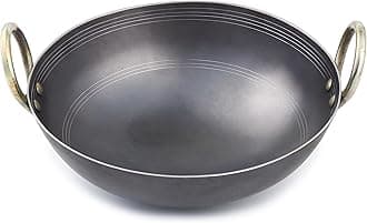VISMAY'S 4 Litre 12 Inch Food Grade Iron Kadhai Wok Frypan Lohe ki Kadai Smooth Edges Riveted Handles Metal Spoon Friendly