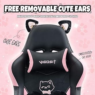 Cat Ears PU Leather Gaming Chair Ergonomic Adjustable Office Desk Computer Chairs for Gamers Adults Kids 360 Degree Swivel Recliner 45in Height, Black Pink