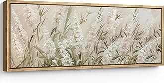 SIGNFORD Large Framed Canvas Print Wall Art Soft White Floral Field Tranquil Illustrations Modern Art Calm Warm for Living Room, Bedroom, Office - 60"x20"