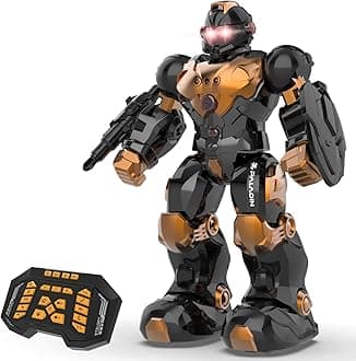STEMTRON Robot Toys for Kids, Programmable Remote Control Robot with Intelligent Gesture Sensing, Recharge, Singing & Dancing Mode, Launcher (Brown)