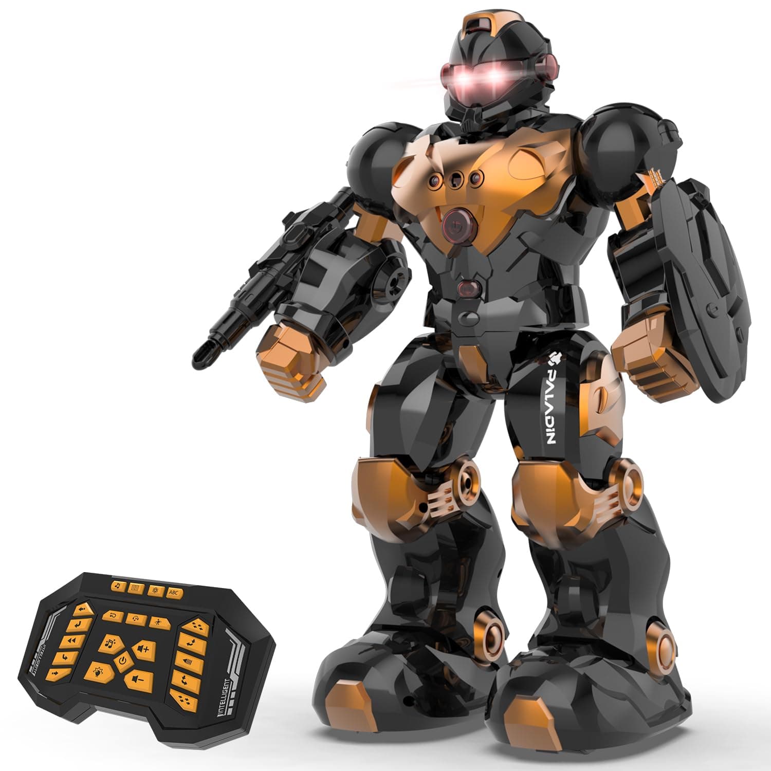STEMTRON Robot Toys for Kids, Programmable Remote Control Robot with Intelligent Gesture Sensing, Recharge, Singing & Dancing Mode, Launcher (Brown)