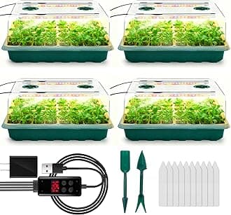 Seed Starter Tray with Grow Light, 192-Cell Seed Starter Kit, Seedling Starter Trays with Humidity Domes, Automatic Timer, Adjustable Light Indoor Gardening Plant Germination Trays